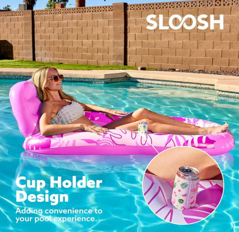 SLOOSH Inflatable Pool Floats Lounger Adult, Pool Float Lounge Raft Floaties Water Floating Recliner Chair with Cup Holders Foot Rest Swimming Floaty