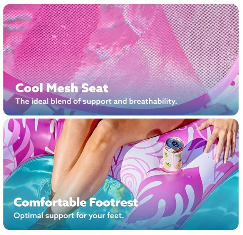 SLOOSH Inflatable Pool Floats Lounger Adult, Pool Float Lounge Raft Floaties Water Floating Recliner Chair with Cup Holders Foot Rest Swimming Floaty
